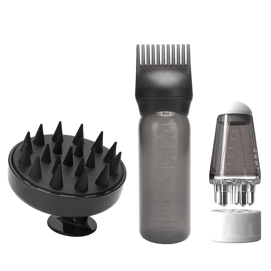 3pcs Hair Root Comb Essential Oil Applicator Set, Soft Scalp Massage Liquid Comb Kit